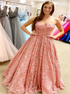 Pink Lace Sweetheart Prom Dresses with Pleats LBQ2732